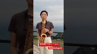 竜飛岬で津軽海峡冬景色を吹いてみた　石碑と共演