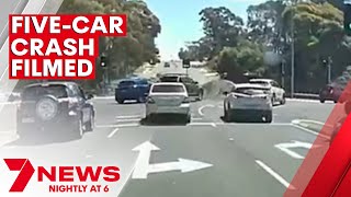 Dashcam shows moment speeding car full on teenagers causes five-car crash at Modbury | 7NEWS