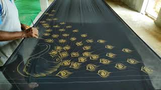 Metallic parul gold peacock painting design on Saree | Parul gold peacock painting on Cloth | Part 1