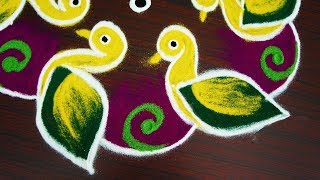 Margazhi Bird Kolam Designs | Sparrow Rangoli with 5x3 Dots | Color Muggulu Margazhi Bird Kolam Designs | Sparrow Rangoli with 5x3 Dots | Color Muggulu