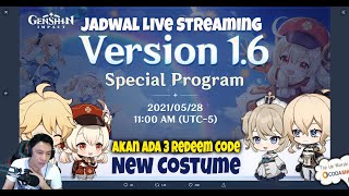 Voice Kazuha,New SKIN, 3 Redeem Code, Banner Klee - Jadwal Live Streaming Update 1.6 Genshin Impact