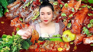 ตำกุ้งสดเเซลมอน กุ้งกรอบเเซลมอนหวาน เผ็ดนัว เเกล้มผักสดๆ|ส้มซ่าพาเเซ่บ