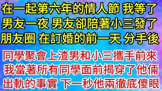 【完結】在一起第六年的情人節，我等了男友一夜，男友卻陪著小三發了朋友圈，在訂婚的前一天，分手後同學聚會，渣男和小三攜手和我炫耀，我當著眾人面前揭穿了他倆出軌的事實，下一秒他兩徹底傻眼了#為人處世#生活