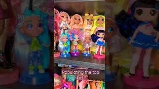 Rainbow High dolls, LOL OMG surprise dolls, Hairdorables dolls and pets display