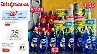 Walgreens Couponing July 29 25% + 10% Walgreens Cash back || 1.25 Tide, 1.50 bounty & $2 dawn