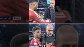 Moment Amad gave Pep  an handshake after scoring a late winner Goal to defeat Manchester City 🤣😄