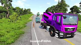 Trucks, Bus, Cars Vs Bollards, Giant Water Pit, Crashing Gameplay  - BeamNG.drive @CrashBoomPunk