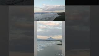 湘南藤沢・江ノ島🌊412🌞鵠沼海岸浜辺🌊日の出前✨淡紺碧富士山🗻曙色五頭龍雲様🐉日の出🌅紺碧富士山🗻