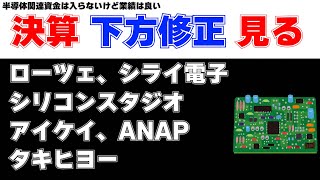 決算見る　ローツェ、シライ電子、シリコンスタジオ、アイケイ、ANAP、タキヒヨー