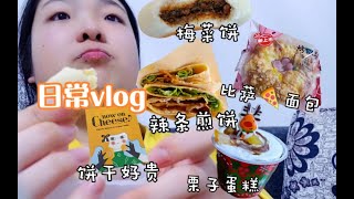 【日常vlog】乐乐茶厚豆乳鲜奶 118元罗勒饼干 辣条煎饼 梅菜扣肉饼 流心蛋黄酥 全家栗子蛋糕 比萨面包