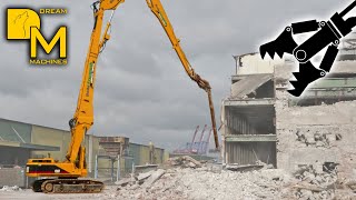 CATERPILLAR 5080 HIGH REACH EXCAVATOR DEMOLISHING STORAGE BUILDING DEMOLITION SITE DREAM MACHINES