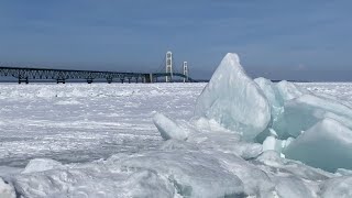 Amazing ice formations at Mackinac bridge