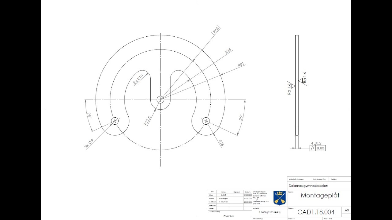 CAD-övning Med Ritning - Modellerande Av CAD1.18.004 - SolidWorks - YouTube