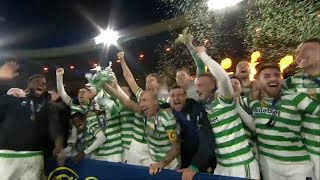 Celtic lift the Scottish Cup trophy and celebrate quadruple treble