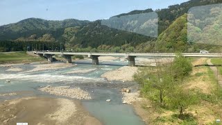 《絶景❗️❗️4k動画》陸羽西線 戸沢村付近から清川駅まで最上川並走区間の車窓(2022年5月5日)