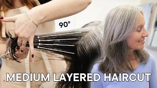 How to Cut a Medium-Length Layered Haircut | Easy Hairstyle for Women with Gray Hair (2025 Trends)