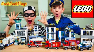 Lego City Cops & Robbers Pretend Play! Police Chase, Fire Trucks, Costume for Kids | JackJackPlays