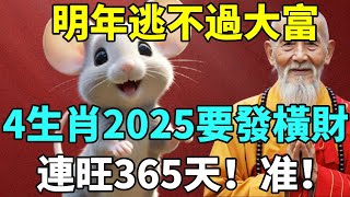 明年逃不過大富！4生肖2025要發橫財！連旺365天！准到爆！【慧安說禪】#生肖 #財運 #運勢 #屬相 #風水 #命理