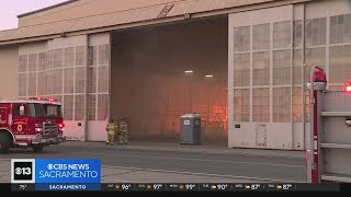 Old aircraft hangar at McClellan Park in Sacramento County catches fire