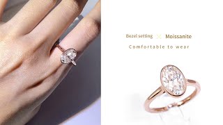 Tianyu Gems Bezel Setting Moissanite Diamond Wedding Ring 14k Rose Gold Ring