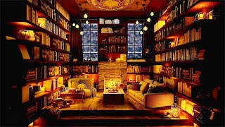 Winter Coffee Shop Bookstore Ambience with Relaxing Jazz Music & Fireplace Sounds For Study, Sleep
