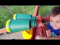 Giant Playground Surprise from DINOSAUR!  5 Slides!! FUNnel Vision Vlog
