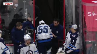 Mark Scheifele went to the locker room after taking a big hit from Parker Kelly