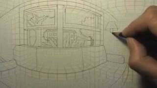 Cylindrical perspective grid speed drawing demonstration