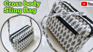 DIY Sling Bag Making at home / How to make crossbody bag/ bag cutting \u0026 stitching/side bag/purse/Bag