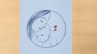 Pencil drawing of mother and her Angel Baby | Mother drawing step by step