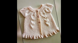 YAKADAN BAŞLAMALI YAPRAKLI BEBEK YELEĞİ YAPILIŞI-2 \\ BEBEK YELEK MODELLERİ \\ KNITTED BABY SWEATER