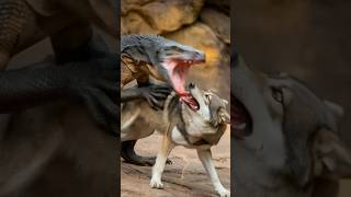 A Komodo dragon and a wolf are engaged in a fierce fight.#animals #wolf #komodo #leopard #monkey