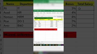 Mixed Reference -Ms Excel #excel #microsoftexcel #exceltutorial #border