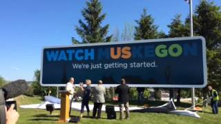 Local stakeholders unveil 'Watch Muskegon' campaign billboard at Shoreline Drive