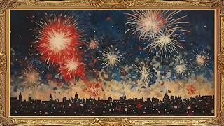 4th of July Fireworks Painting Frame TV Art Vintage Decor Wallpaper 4K Ultra HD Screensaver USA Flag