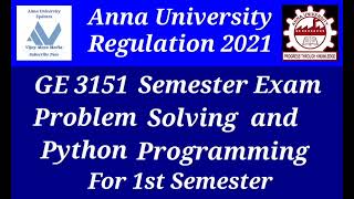 Anna University GE 3151 Problem Solving and Python Programming Important Questions For 1st Semester