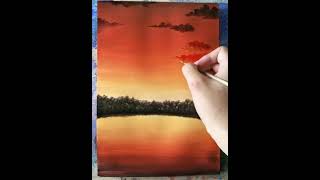 How to draw Lake sunset with rays of sun🎨