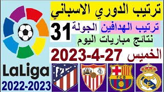ترتيب الدوري الاسباني وترتيب الهدافين ونتائج مباريات اليوم الخميس 27-4-2023 من الجولة 31