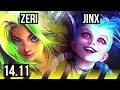 ZERI & Janna vs JINX & Sona (ADC) | 13/2/6, 700+ games, Dominating | EUW Grandmaster | 14.11