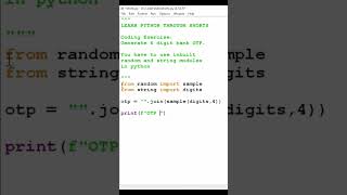 how to generate number OTP in python #shorts #python #coding #pythontricks #pythonfullcourse
