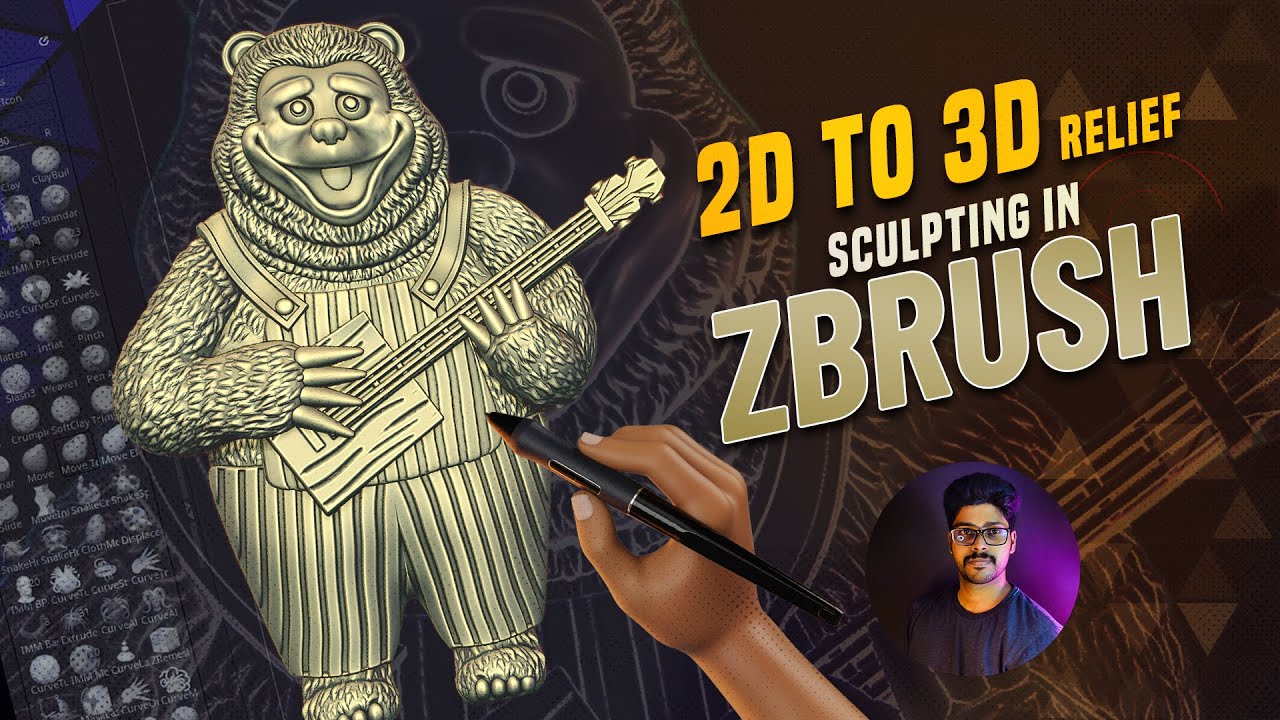 2d Image To 3d Pendant Relief Live Sculpting Video In Zbrush Tutorial