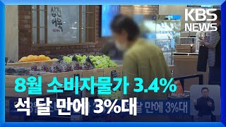 8월 소비자물가 3.4%…석 달 만에 3%대 / KBS  2023.09.05.