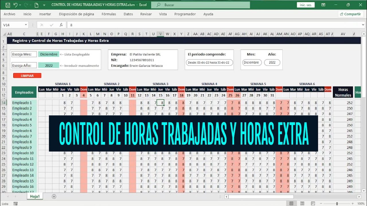 CONTROL DE HORAS TRABAJADAS Y HORAS EXTRA [PLANTILLA EXCEL] [GRATIS ...