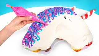 Making Rainbow Unicorn Cake From Mini Cupcakes