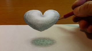 How To Draw 3D Levitating Love Heart - Optical Illusion - Anamorphic illusion