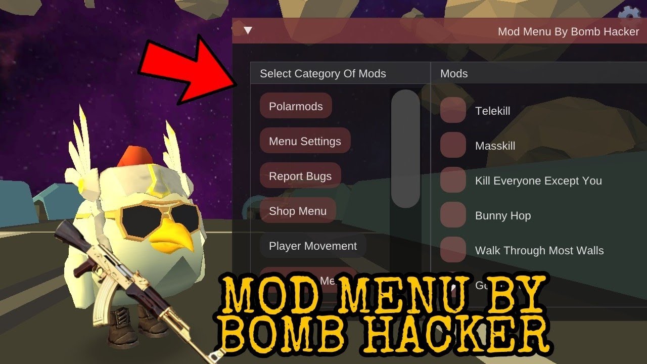 Mod menu Chicken Gun Bomb Hacker. Chicken Gun Mod menu Hack Bomb by Lady 2.9.01. STANDKNIFE Mod menu Hack Bomb by Lady. Chicken Gun private Mod menu download 3.2.09 BOMBHACKER. Читы чикен ган 3.9 02 бомб хакер