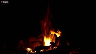 Crackling Fire at Night Dark Background  - 12h Burning Fireplace Sounds & Black