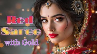 Ashiya Ai Lookbook -👌💋 Red Saree with Gold | Timeless Beauty and Grace | Traditional Indian Attire