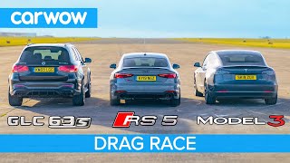 Tesla Model 3 vs Audi RS5 vs AMG GLC63: DRAG RACE *surprise result*!