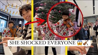 A 9 years old girl joins me on “Carol of the bells” and shock everyone 😱🎻